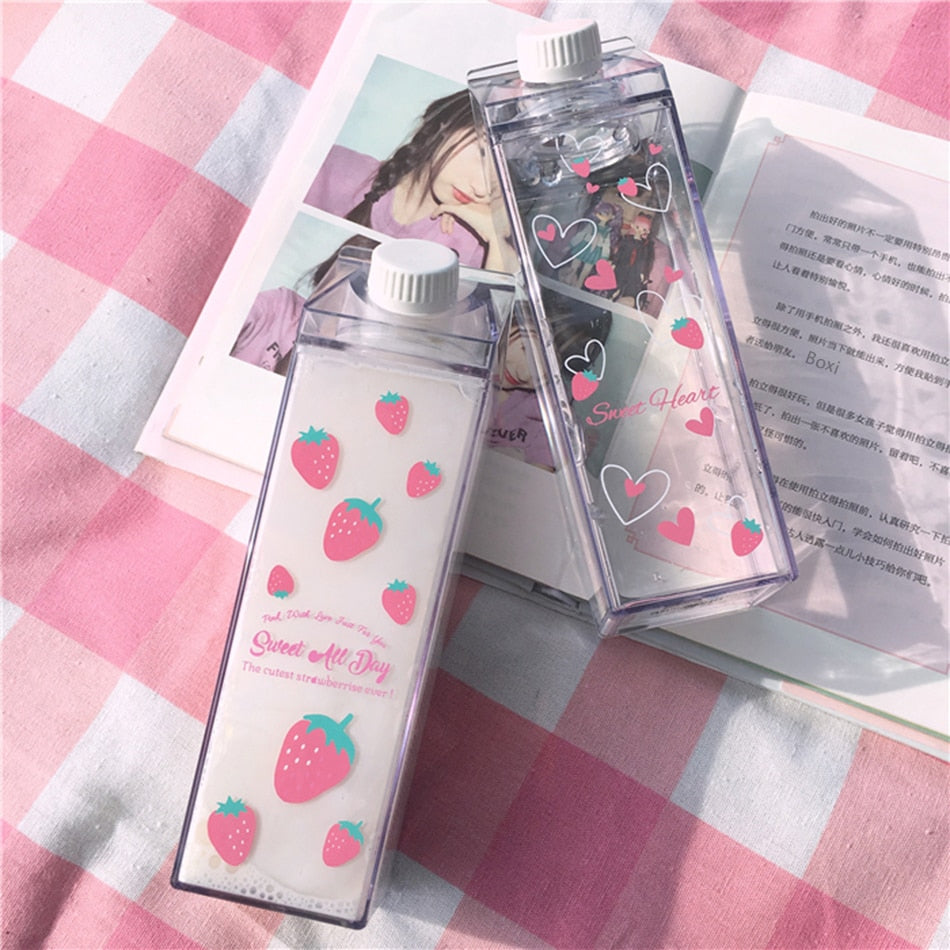 Strawberry Milk Carton Water Bottle
